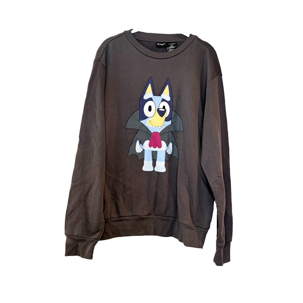Bluey Vampire Halloween Sweatshirt Mens S Charcoal Gray Crewneck Fleece